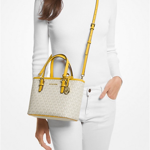 MICHAEL KORS Jet Set Travel Small Top Zip Tote Crossbody Bag White Yellow NEW - Picture 3 of 5